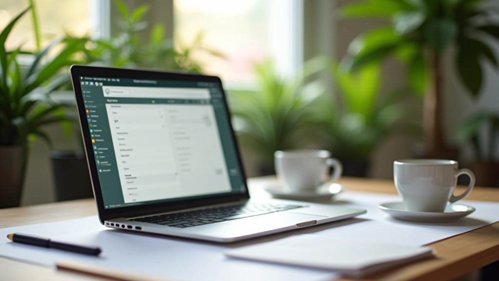 Laptop s otevřenou aplikací pro poznámky, home office prostředí